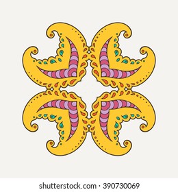 Vector mandala. Mehndi lace tattoo. Oriental weave with sharp corners. The circular pattern.