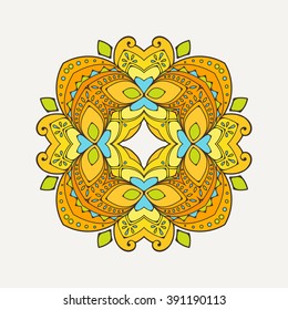 Vector mandala. Mehndi lace tattoo. Oriental weave with sharp corners. The circular pattern.