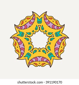Vector mandala. Mehndi lace tattoo. Oriental weave with sharp corners. The circular pattern.