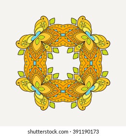 Vector mandala. Mehndi lace tattoo. Oriental weave with sharp corners. The circular pattern.