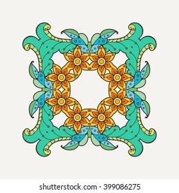 Vector mandala. Mehndi lace tattoo. Oriental weave with sharp corners. The circular pattern.