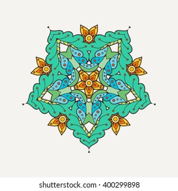 Vector mandala. Mehndi lace tattoo. Oriental weave with sharp corners. The circular pattern.