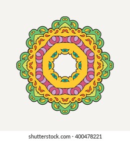 Vector mandala. Mehndi lace tattoo. Oriental weave with sharp corners. The circular pattern.