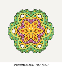 Vector mandala. Mehndi lace tattoo. Oriental weave with sharp corners. The circular pattern.