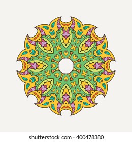 Vector mandala. Mehndi lace tattoo. Oriental weave with sharp corners. The circular pattern.