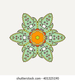 Vector mandala. Mehndi lace tattoo. Oriental weave with sharp corners. The circular pattern.