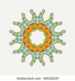 Vector mandala. Mehndi lace tattoo. Oriental weave with sharp corners. The circular pattern.