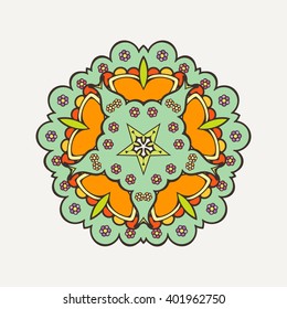 Vector mandala. Mehndi lace tattoo. Oriental weave with sharp corners. The circular pattern.