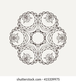 Vector mandala. Mehndi lace tattoo. Oriental weave. The circular pattern.
