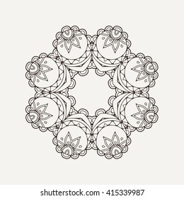 Vector mandala. Mehndi lace tattoo. Oriental weave. The circular pattern.