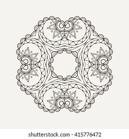 Vector mandala. Mehndi lace tattoo. Oriental weave. The circular pattern.
