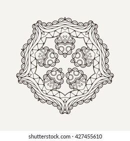Vector mandala. Mehndi lace tattoo. Oriental weave. The circular pattern.
