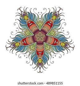 Vector mandala. Mehndi lace tattoo. Art Nouveau weave. The circular pattern.