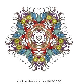 Vector mandala. Mehndi lace tattoo. Art Nouveau weave. The circular pattern.