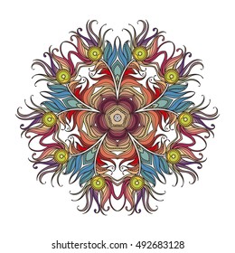 Vector mandala. Mehndi lace tattoo. Art Nouveau weave. The circular pattern.