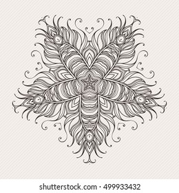 Vector mandala. Mehndi lace tattoo. Art Nouveau weave. The circular pattern.