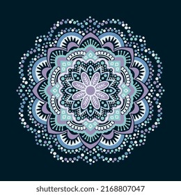 Vektor mandala, Minzlavenerfarbe auf dunklem Hintergrund.