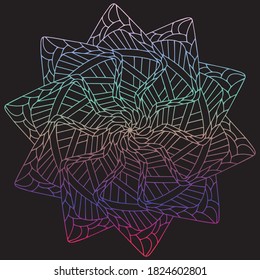 vector mandala in modern style. original design element. Decorative kaleidoscope pattern. Black and white coloring book page.