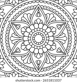 Vector mandala monochrome background. Square design for coloring book, pillow, fashion print, scrapbooking, utensils, engraving. Oriental pattern 