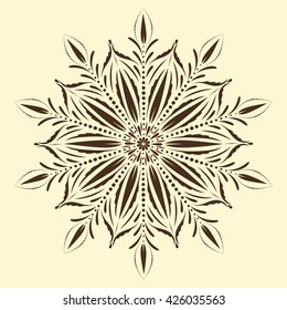 Vector mandala, monochrome palette, isolated. Beautiful orient round pattern. Hand drawn abstract element in boho or Indian style. Invitation, t-shirt print, wedding card, scrapbooking, tattoo design
