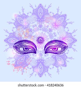 Vector mandala with a mysterious look. Beautiful illustration for card or t-shirt. Sacred geometry ethnic Indian decor element. Round ornament pattern.  Oriental motif.