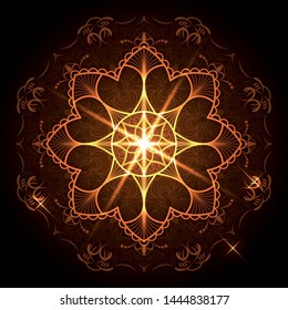 Vector mandala on brown background with sparks