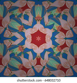 Vector Mandala on colorful background. Boho style flower seamless pattern. Tiled mandala design, best for print fabric or papper and more.