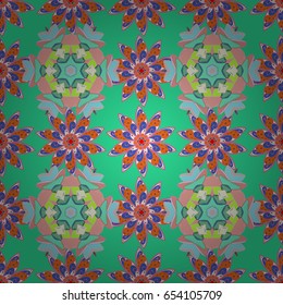 Vector Mandala on colorful background. Boho style flower seamless pattern. Tiled mandala design, best for print fabric or papper and more.