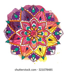 Vector mandala on watercolor background