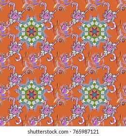 Vector Mandala. Orange, neutral and pink colors. Boho style flower. Tiled mandala design, best for print fabric or papper and more.