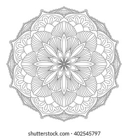 Vector Mandala. Oriental decorative element. Islam, Arabic, Indian, turkish, pakistan, chinese, ottoman motifs. Ethnic design elements. Hand drawn mandala. Monochrome contour mandala for coloring.
