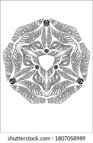 Vector mandala ornament. Coloring page design. Black and white Ornament for coloring.