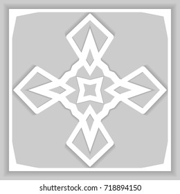 Vector mandala ornament, geometric 3d element with shadow. Islamic greeting card. Eid mubarak ramadan celebration template. Isolated design element, line pattern