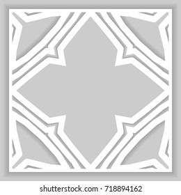 Vector mandala ornament, geometric 3d element with shadow. Islamic greeting card. Eid mubarak ramadan celebration template. Isolated design element, line pattern