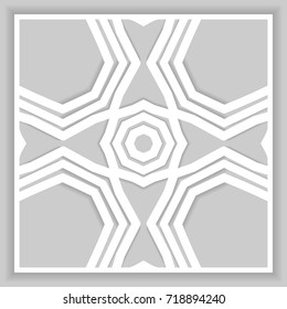 Vector mandala ornament, geometric 3d element with shadow. Islamic greeting card. Eid mubarak ramadan celebration template. Isolated design element, line pattern