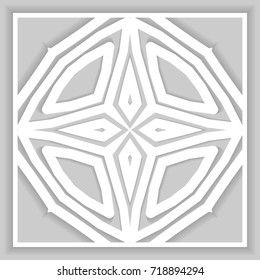 Vector mandala ornament, geometric 3d element with shadow. Islamic greeting card. Eid mubarak ramadan celebration template. Isolated design element, line pattern