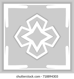 Vector mandala ornament, geometric 3d element with shadow. Islamic greeting card. Eid mubarak ramadan celebration template. Isolated design element, line pattern