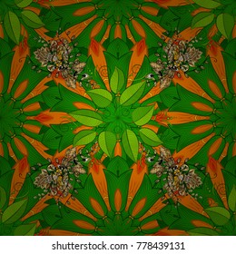 Vector mandala ornament on a green, orange and yellow colors.