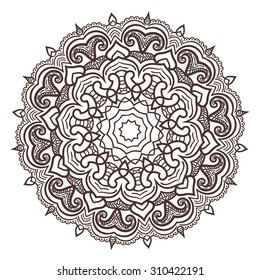 Vector mandala ornament. Round floral pattern. Hand drawn decorative element.