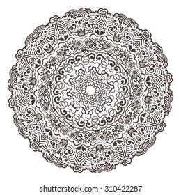 Vector mandala ornament. Round floral pattern. Hand drawn decorative element.