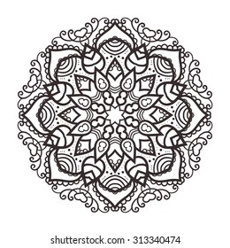 Vector mandala ornament. Round floral pattern. Hand drawn decorative element.