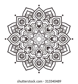 Vector mandala ornament. Round floral pattern. Hand drawn decorative element.