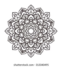 Vector mandala ornament. Round floral pattern. Hand drawn decorative element.