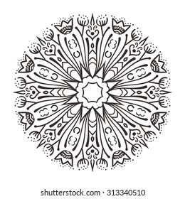 Vector mandala ornament. Round floral pattern. Hand drawn decorative element.