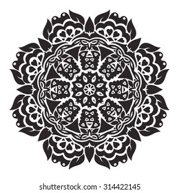 Vector mandala ornament. Round floral pattern. Hand drawn decorative element.