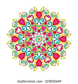 Vector mandala ornament. Round floral pattern. Hand drawn decorative element.