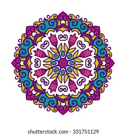 Vector mandala ornament. Round floral pattern. Hand drawn decorative element.