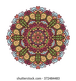 Vector mandala ornament. Round floral pattern. Hand drawn decorative element.