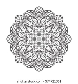 Vector mandala ornament. Round floral pattern. Hand drawn decorative element.