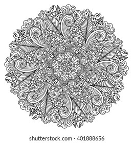 Vector mandala ornament. Round floral pattern. Hand drawn decorative element.